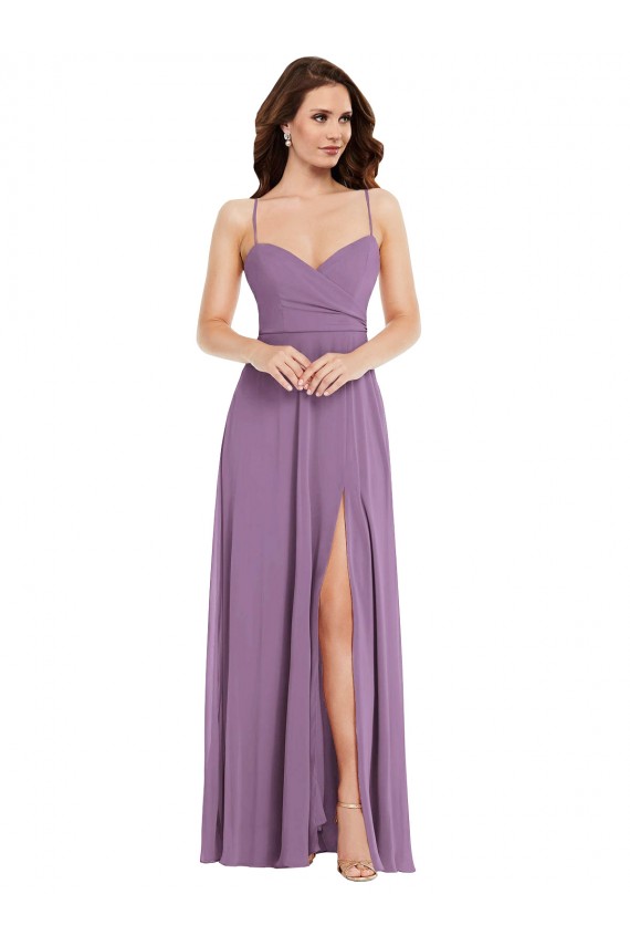 Soft Chiffon Spaghetti Straps Sleeveless Low Back Long Bridesmaid Dress / Formal Dress Kent