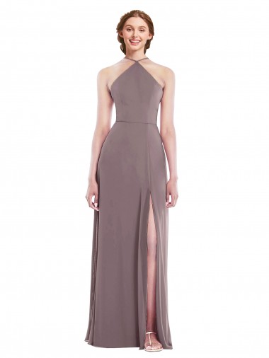 Soft Chiffon Halter Neck Sleeveless Low Back Long Formal Evening Gown / Bridesmaid Dress Kent