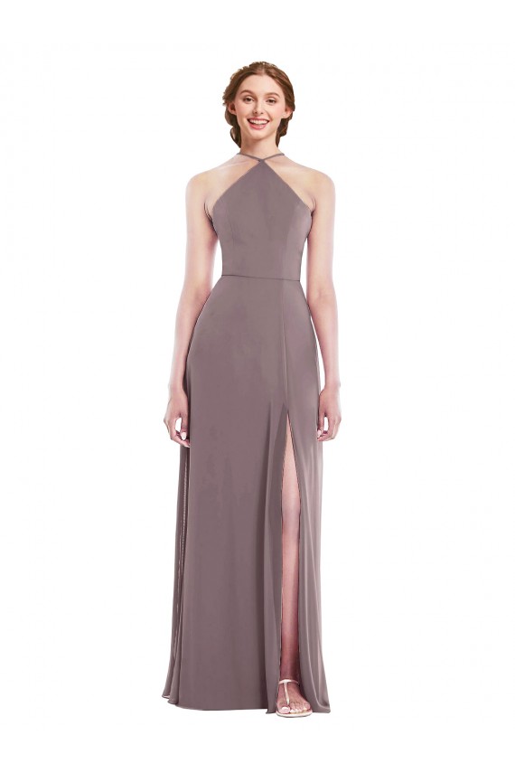 Soft Chiffon Halter Neck Sleeveless Low Back Long Formal Evening Gown / Bridesmaid Dress Kent