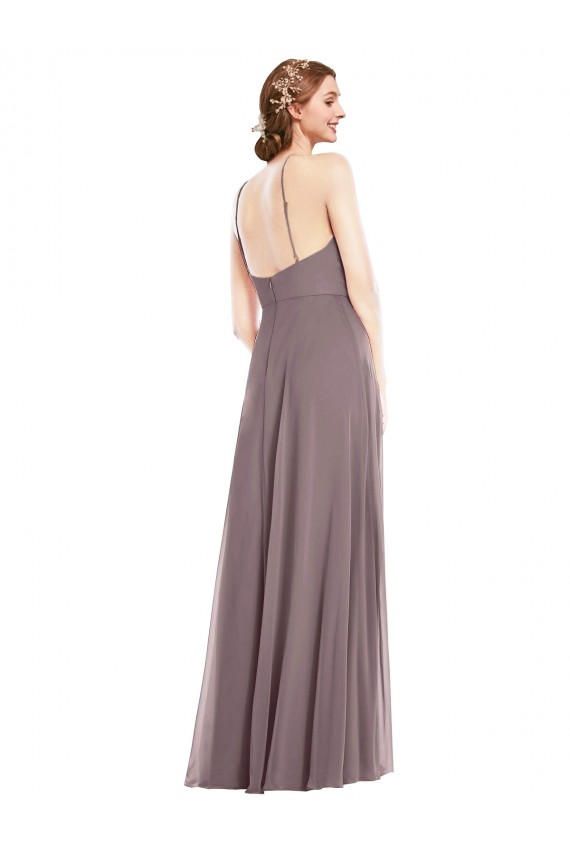 Soft Chiffon Halter Neck Sleeveless Low Back Long Formal Evening Gown / Bridesmaid Dress Kent