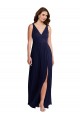 Soft Chiffon V-Neck Sleeveless V-Back Dark Navy Long Black Tie Evening Gown / Bridesmaid Dress Kent