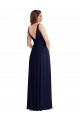Soft Chiffon V-Neck Sleeveless V-Back Dark Navy Long Black Tie Evening Gown / Bridesmaid Dress Kent