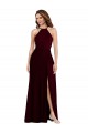 Soft Chiffon Spaghetti Straps Sleeveless Low Back Burgundy Gold Long Semi Formal Evening Dress / Bridesmaid Dress Kent