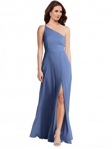 Soft Chiffon One Shoulder Sleeveless Windsor Blue Long Formal Evening Gown / Bridesmaid Dress Kent