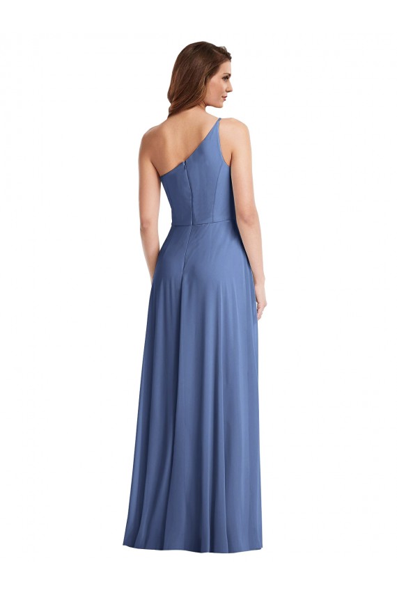 Soft Chiffon One Shoulder Sleeveless Windsor Blue Long Formal Evening Gown / Bridesmaid Dress Kent