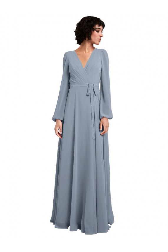 Soft Chiffon V-Neck Long Sleeves Long Bridesmaid Dress / Formal Dress Kent