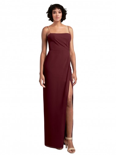 Soft Chiffon Spaghetti Straps Sleeveless Low Back Burgundy Gold Long Evening Dress / Bridesmaid Dress Kent
