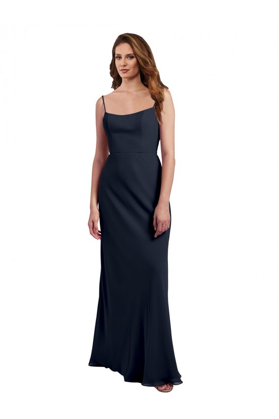 Soft Chiffon Spaghetti Straps Sleeveless Open Back Long Evening Dress / Bridesmaid Dress Kent