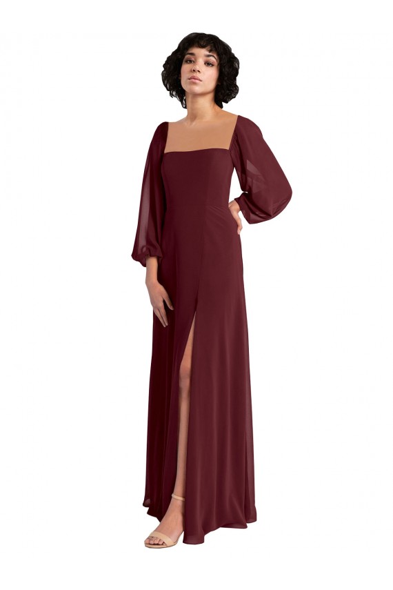 Chiffon Square Neck Long Sleeves Long Bridesmaid Dress / Evening Dress Kent