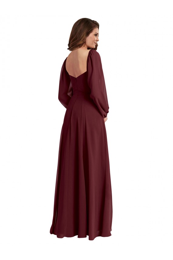 Chiffon Square Neck Long Sleeves Long Bridesmaid Dress / Evening Dress Kent
