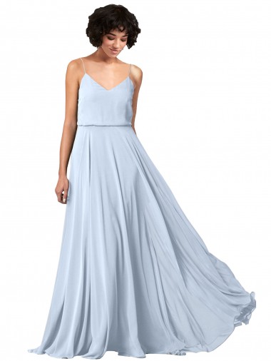 Soft Chiffon Spaghetti Straps Sleeveless Low Back Light Sky Blue Long Formal Dress / Bridesmaid Dress Kent