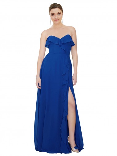 Soft Chiffon Sweetheart Sleeveless Royal Blue Long Bridesmaid Dress Kent