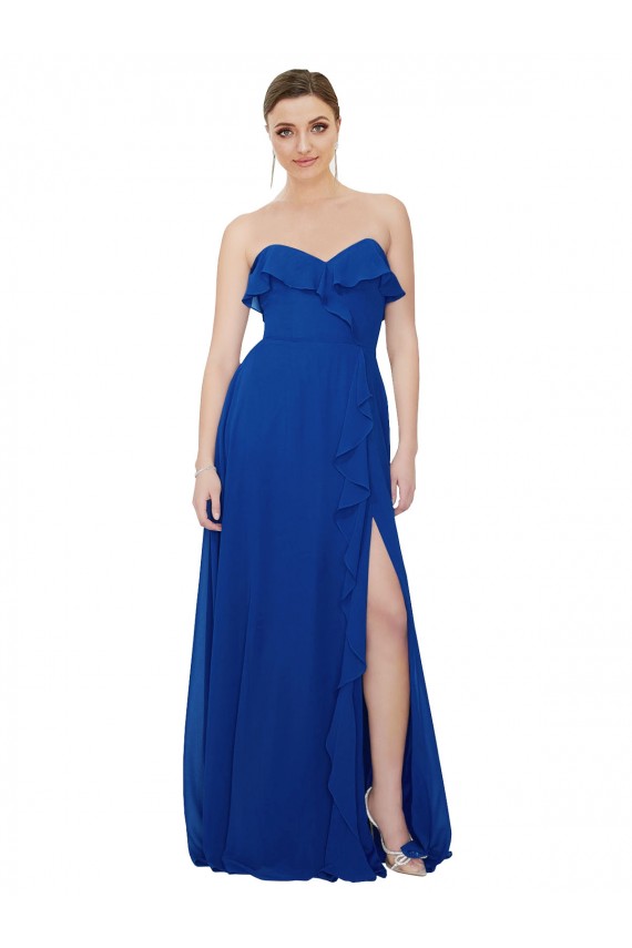 Soft Chiffon Sweetheart Sleeveless Royal Blue Long Bridesmaid Dress Kent