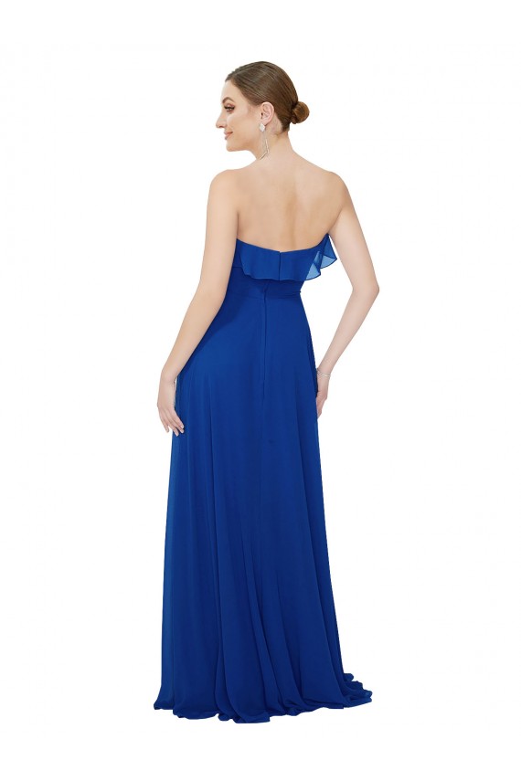 Soft Chiffon Sweetheart Sleeveless Royal Blue Long Bridesmaid Dress Kent