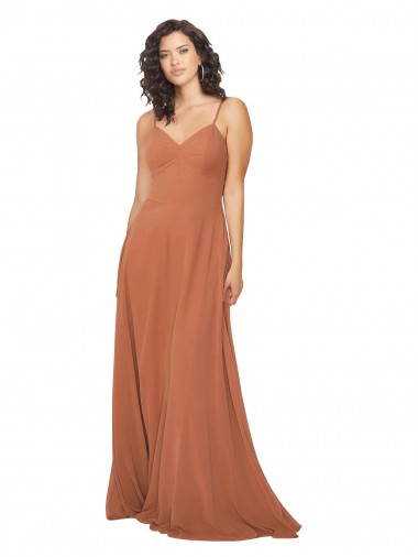 Soft Chiffon V-Neck Sleeveless Keyhole Back Rosewood Long Bridesmaid Dress Kent