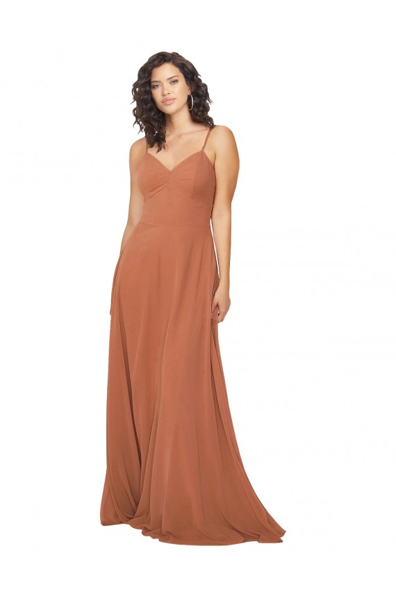 Soft Chiffon V-Neck Sleeveless Keyhole Back Rosewood Long Bridesmaid Dress Kent