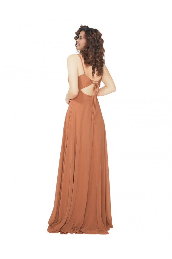 Soft Chiffon V-Neck Sleeveless Keyhole Back Rosewood Long Bridesmaid Dress Kent