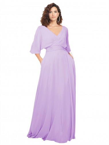 Lxue Chiffon V-Neck Half Sleeves Low Back Long Bridesmaid Dress Kent