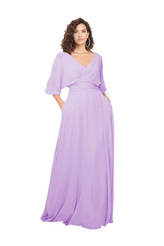 Lxue Chiffon V-Neck Half Sleeves Low Back Long Bridesmaid Dress Kent