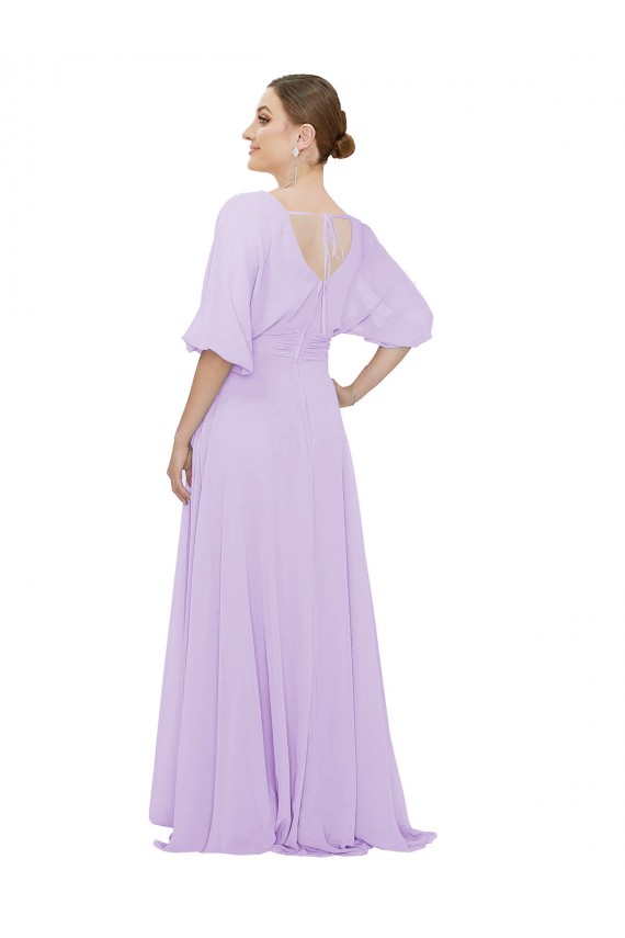 Lxue Chiffon V-Neck Half Sleeves Low Back Long Bridesmaid Dress Kent