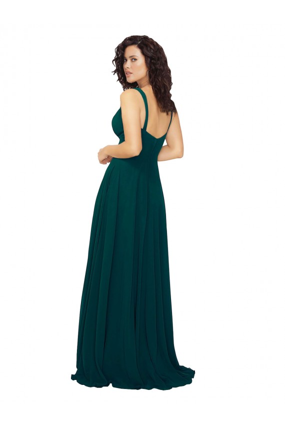 Soft Chiffon V-Neck Sleeveless Low Back Hunter Long Bridesmaid Dress Kent