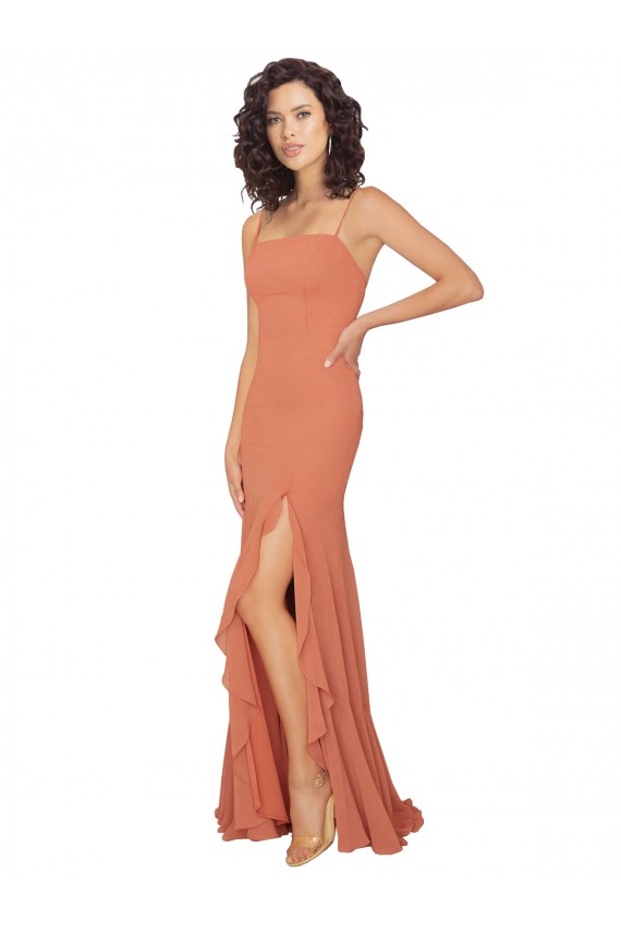 Soft Chiffon Square Neck Sleeveless V-Back Long Bridesmaid Dress Kent