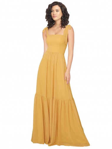 Soft Chiffon Square Neck Sleeveless Saffron Long Bridesmaid Dress Kent