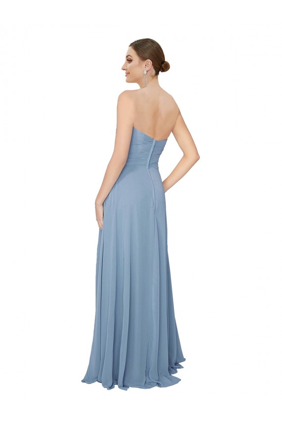 Chiffon Sweetheart Sleeveless Low Back Dusty Blue Long Bridesmaid Dress / Evening Dress Kent