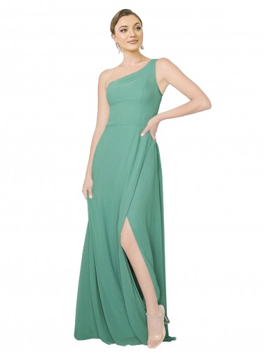 Soft Chiffon One Shoulder Sleeveless Icelandic Silver Long Bridesmaid Dress Kent