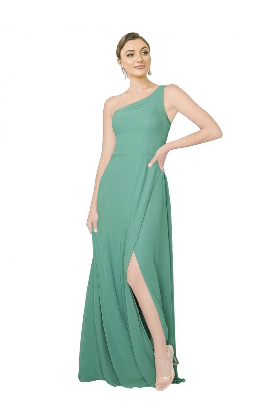 Soft Chiffon One Shoulder Sleeveless Icelandic Silver Long Bridesmaid Dress Kent