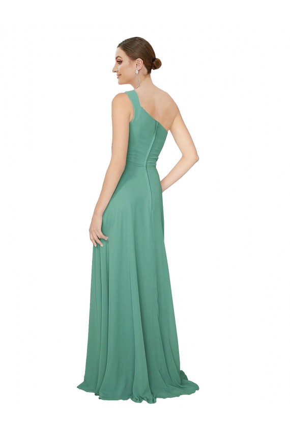 Soft Chiffon One Shoulder Sleeveless Icelandic Silver Long Bridesmaid Dress Kent