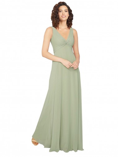 Chiffon V-Neck Sleeveless V-Back Sage Long Bridesmaid Dress / Evening Dress Kent