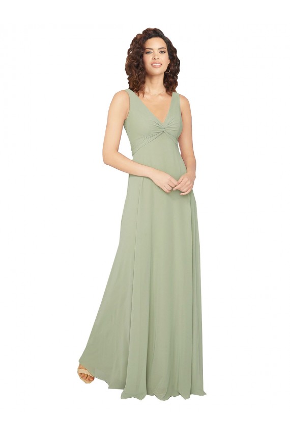 Chiffon V-Neck Sleeveless V-Back Sage Long Bridesmaid Dress / Evening Dress Kent