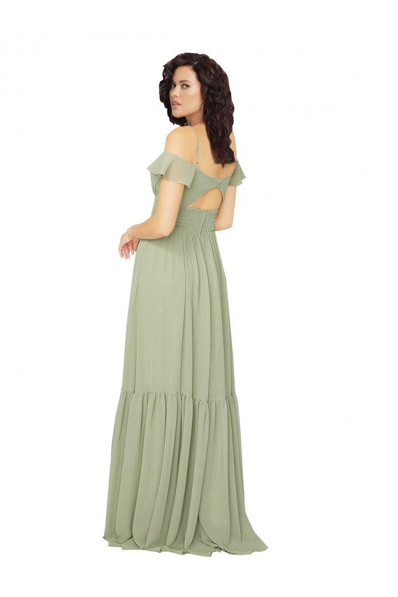 Soft Chiffon V-Neck Cold Shoulder Keyhole Back Long Bridesmaid Dress Kent