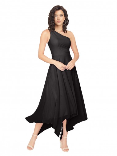 Soft Chiffon One Shoulder Sleeveless Midi Length High Low Bridesmaid Dress Kent