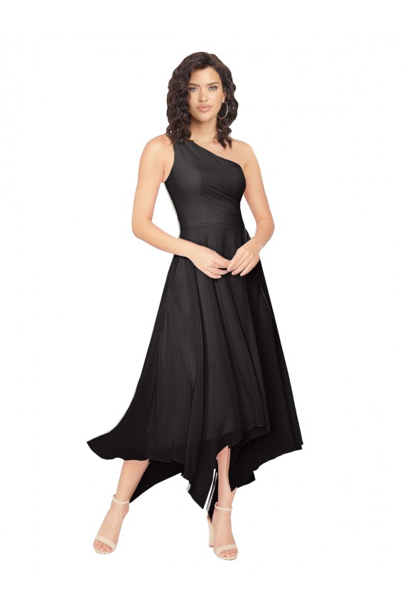 Soft Chiffon One Shoulder Sleeveless Midi Length High Low Bridesmaid Dress Kent