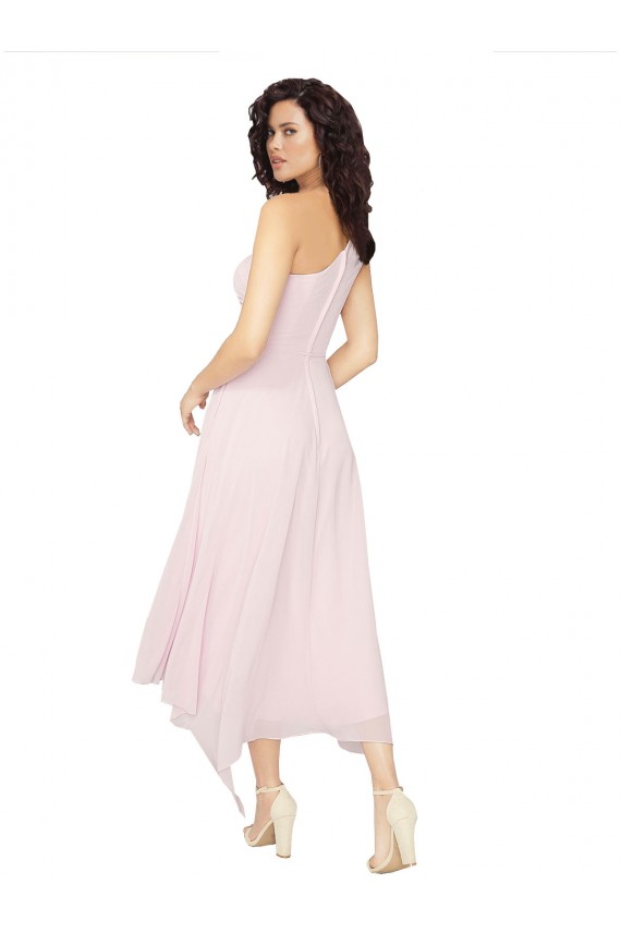 Soft Chiffon One Shoulder Sleeveless Midi Length High Low Bridesmaid Dress Kent