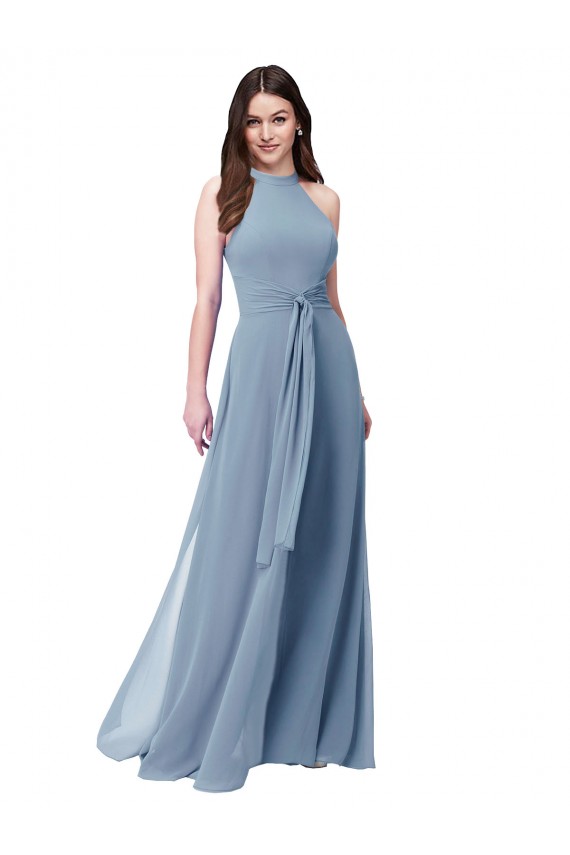Chiffon Halter Neck Sleeveless Long Bridesmaid Formal Dress Kent