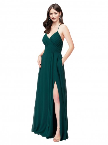 Chiffon V-Neck Sleeveless Open Back Long Wedding Party Dress Kent
