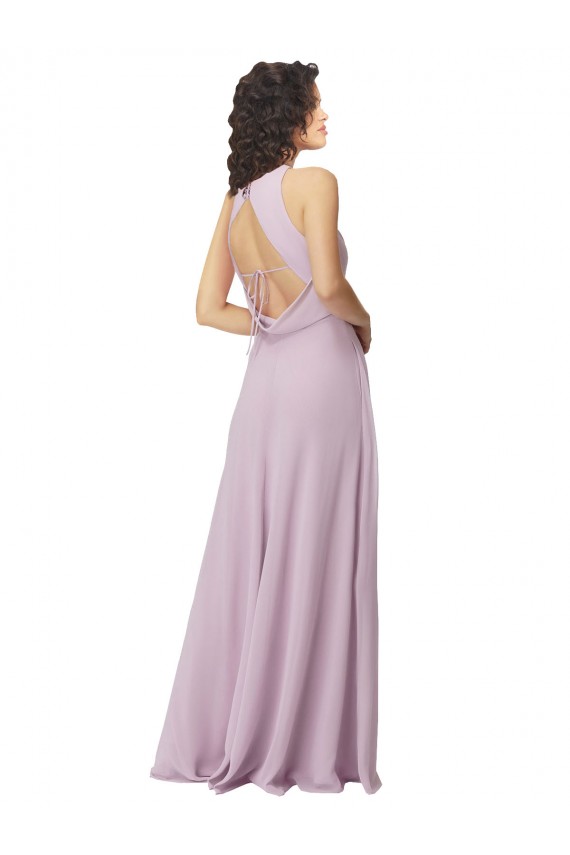 Soft Chiffon Halter Neck Sleeveless Keyhole Back Pink Glow Long Bridesmaid Dress Kent