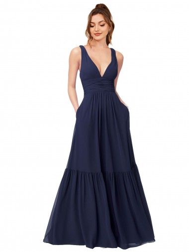 Chiffon V-Neck Sleeveless V-Back Long Full Length Formal Dress / Bridesmaid Dress Kent