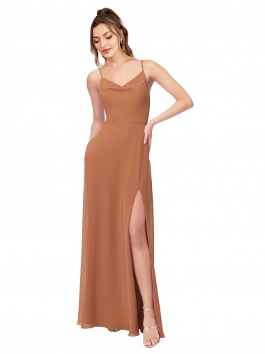 Soft Chiffon Cowl Neck Sleeveless Low Back Long Bridesmaid Dress Kent