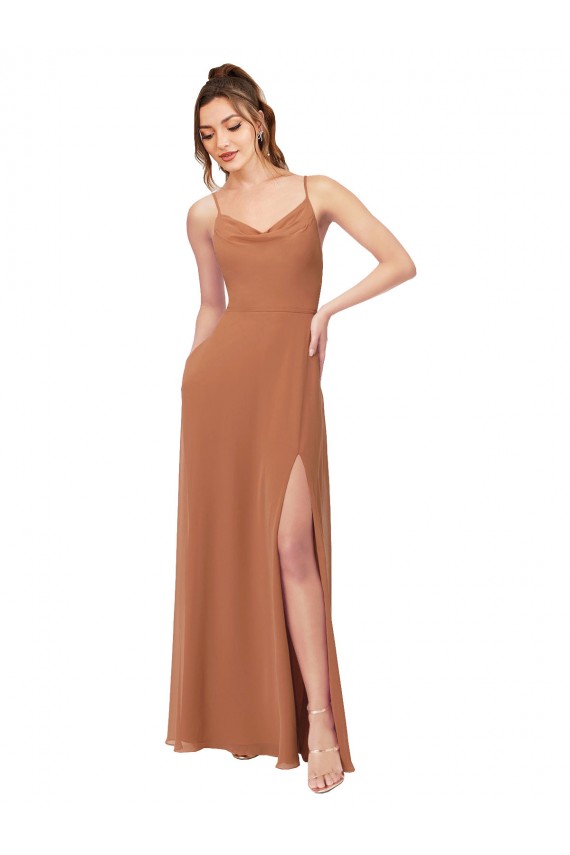 Soft Chiffon Cowl Neck Sleeveless Low Back Long Bridesmaid Dress Kent