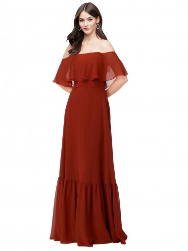 Soft Chiffon Off the Shoulder Short Flutter Sleeves Long Bridesmaid Dress Kent