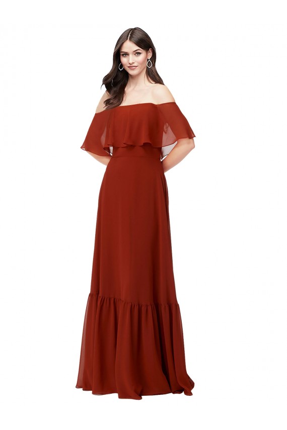 Soft Chiffon Off the Shoulder Short Flutter Sleeves Long Bridesmaid Dress Kent