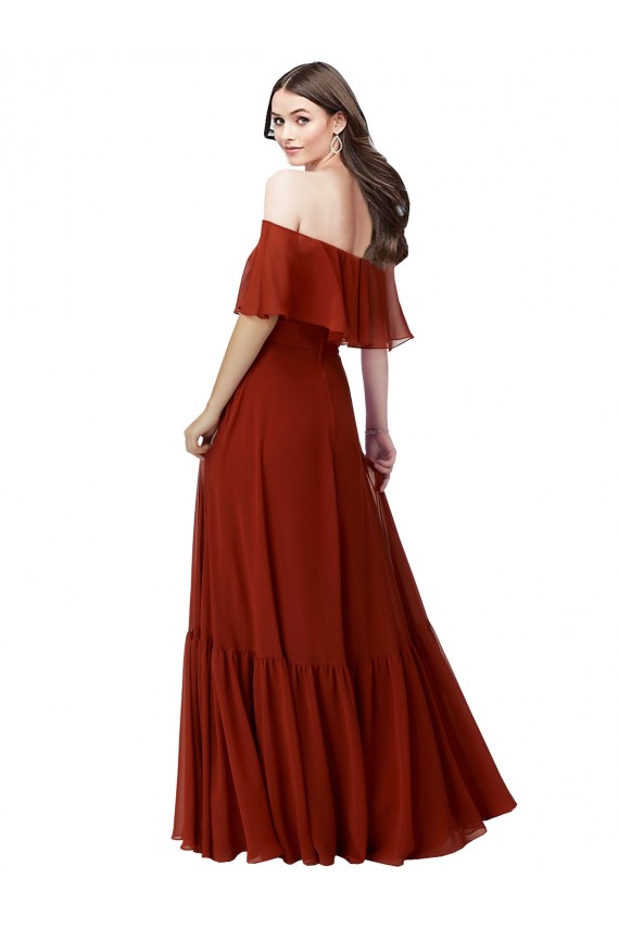 Soft Chiffon Off the Shoulder Short Flutter Sleeves Long Bridesmaid Dress Kent