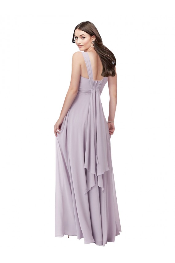 Soft Chiffon V-Neck Sleeveless Low Back Pink Glow Long Bridesmaid Dress Kent