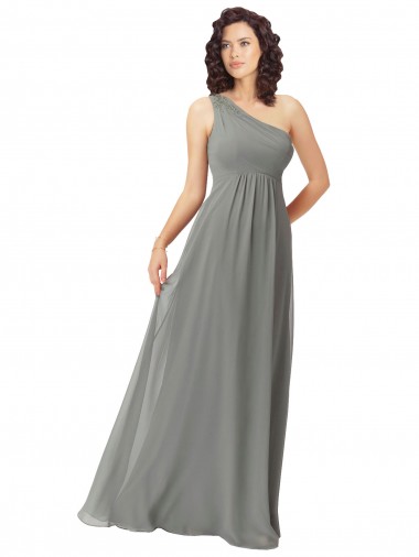 Soft Chiffon One Shoulder Sleeveless Wisteria Long Bridesmaid Dress Kent