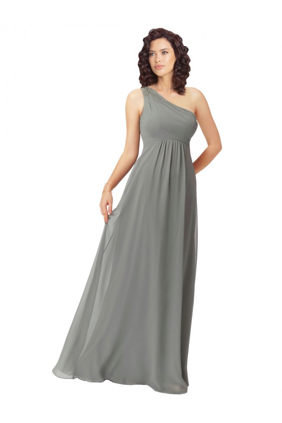 Soft Chiffon One Shoulder Sleeveless Wisteria Long Bridesmaid Dress Kent