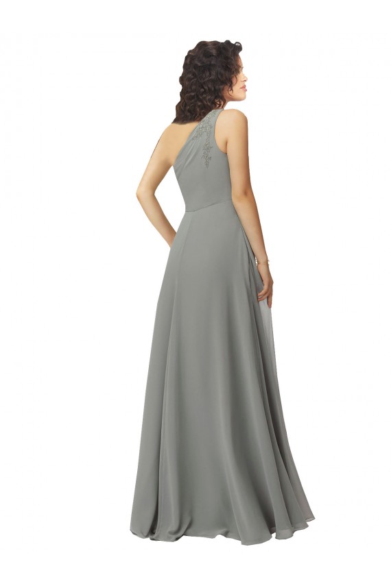 Soft Chiffon One Shoulder Sleeveless Wisteria Long Bridesmaid Dress Kent